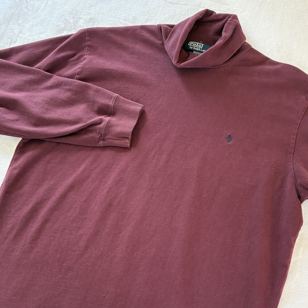 Polo Ralph Lauren Vintage 90s Turtleneck Shirt Maroon Long Sleeve Men's Size XXL
